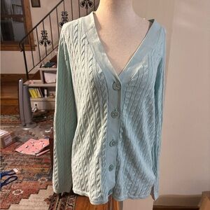 Talbots Aqua Blue Cable Knit Cardigan Sweater NWT